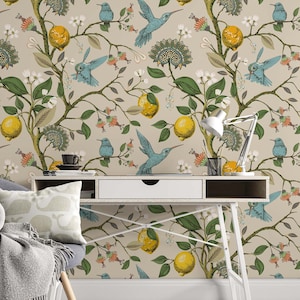 Hummingbirds and lemons Peel & Stick Wallpaper Removable Self Adhesive and Traditional wallpaper 3284 image 3