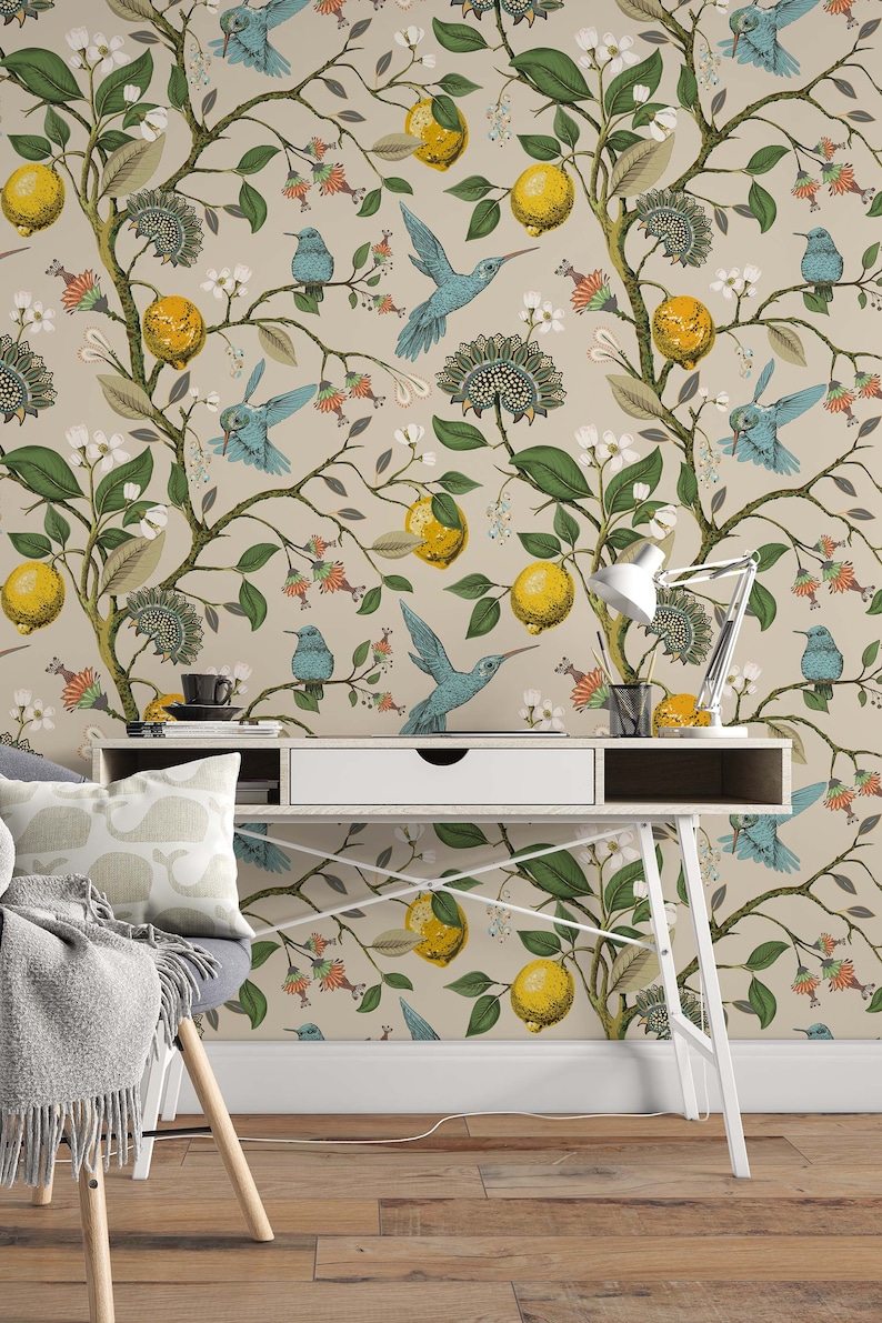 Hummingbirds and lemons Peel & Stick Wallpaper Removable Self Adhesive and Traditional wallpaper 3284 image 3