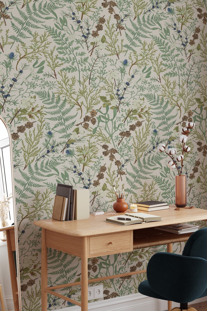 Removable and Renter Friendly, Fern Botanical Wallpaper, Peel and Stick and Traditional Wallpaper, Leaves Wall Art, Self Adhesive 3453 image 7