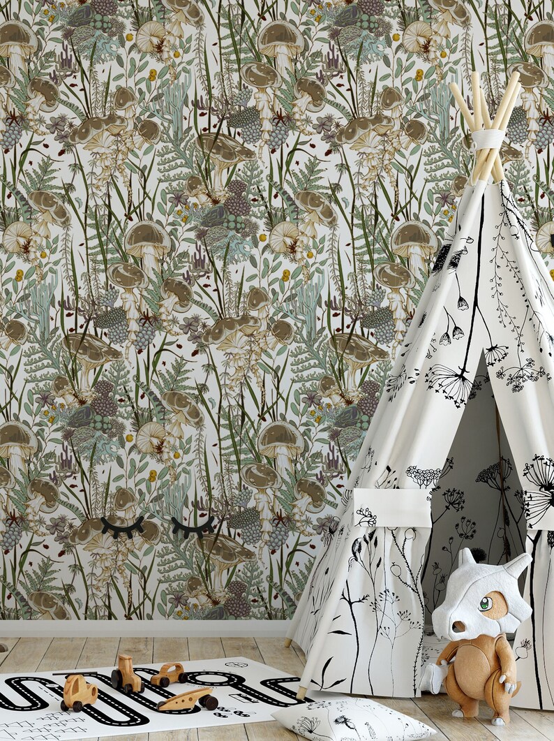 Mushrooms Wallpaper 2 Peel and Stick Wallpaper Removable Etsy