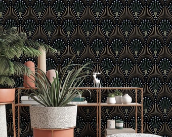 Art deco, dark background, abstract, classical design  - Peel and stick wallpaper, Removable , traditional wallpaper -  3261