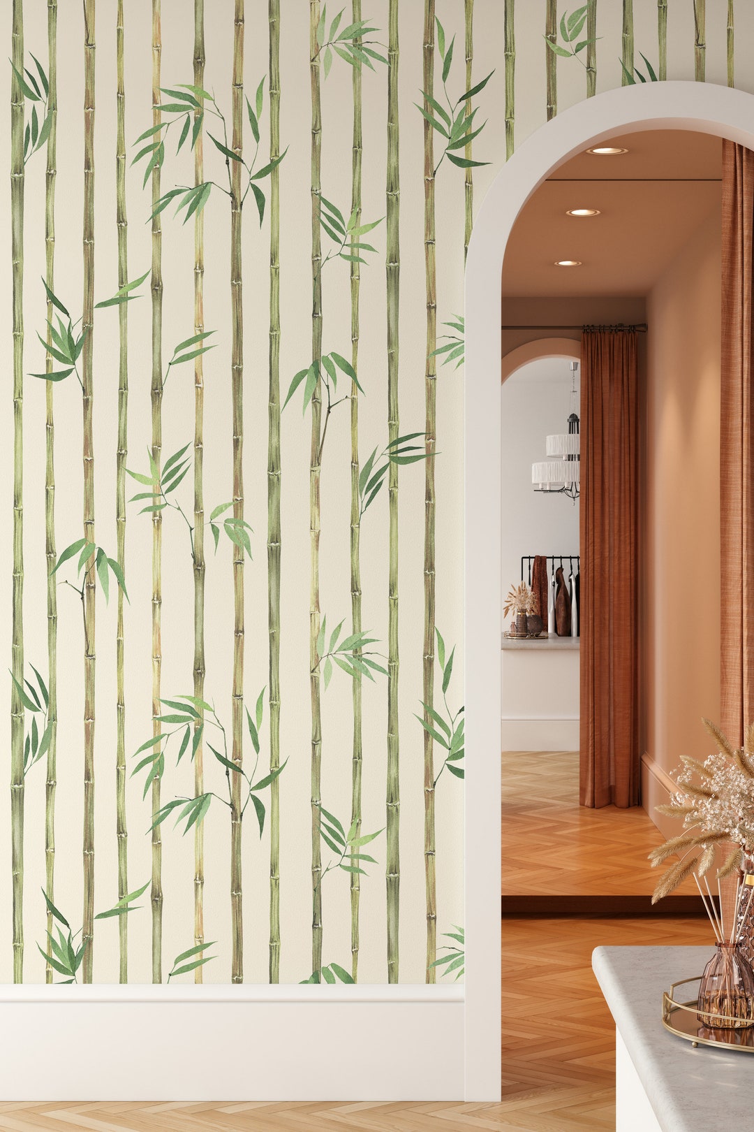 Wallpaper Leaves and Bamboo Peel and Stick Wallpaper - Etsy