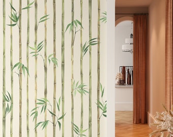 Wallpaper leaves and bamboo, Peel and Stick Wallpaper, Traditional wallpaper #3561