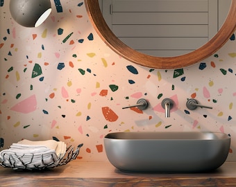 Multicolor Terrazzo  Wallpaper Peel and Stick Removable Neutral Minimalistic Abstract Pink P01 design  3143