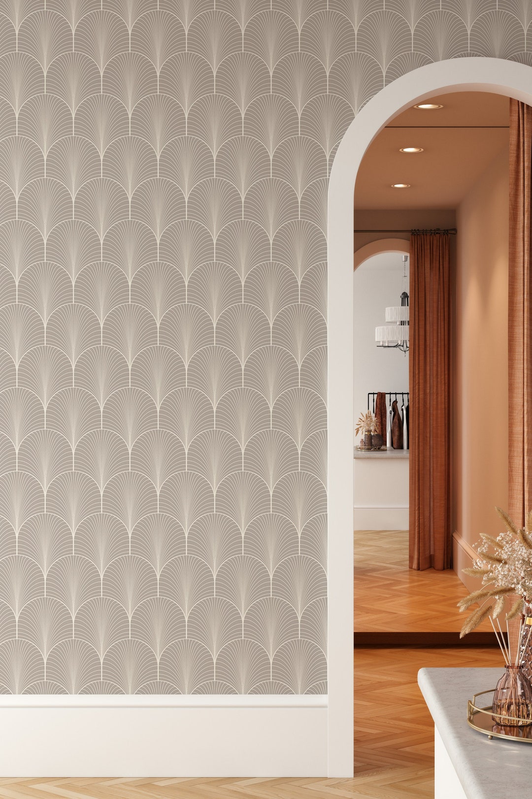 Removable Art Deco Wallpaper, Minimalistic Wallpaper, Peel and Stick