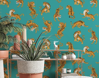 Tigers dance pattern - Peel & Stick Wallpaper - Removable Self Adhesive and Traditional wallpaper  3355