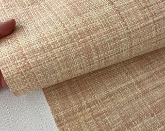 Natural Grasscloth Raffia rough Wallpaper Natural fibers in beige color with pink tones 45023
