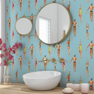 Swimmers Retro Wallpaper - Peel & Stick Wallpaper - Removable Renters friendly Self Adhesive and Traditional unpasted wallpaper  3378