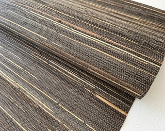 Natural Grasscloth Hemp Wallpaper brown color with beige stripes color 41039