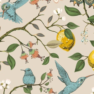 Hummingbirds and lemons Peel & Stick Wallpaper Removable Self Adhesive and Traditional wallpaper 3284 image 4