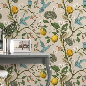 Hummingbirds and lemons Peel & Stick Wallpaper Removable Self Adhesive and Traditional wallpaper 3284 image 6