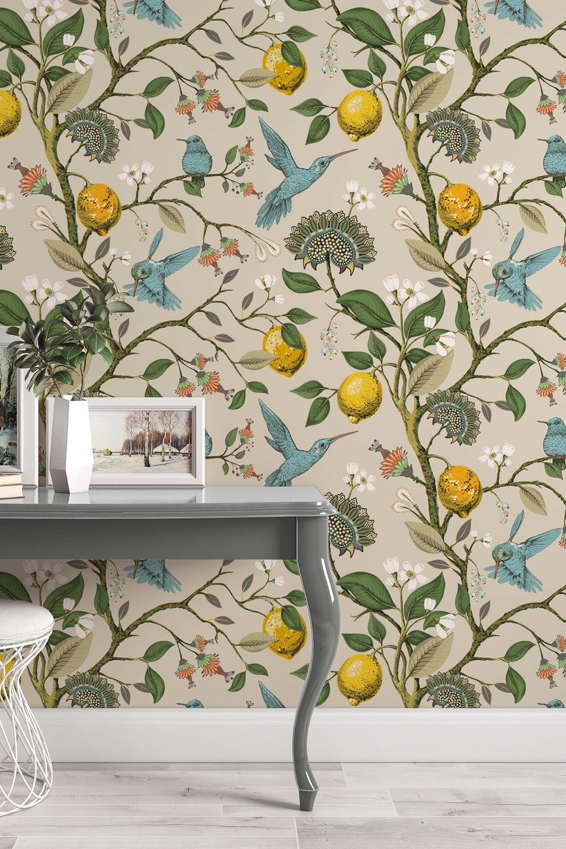 Hummingbirds and lemons Peel & Stick Wallpaper Removable Self Adhesive and Traditional wallpaper 3284 image 6