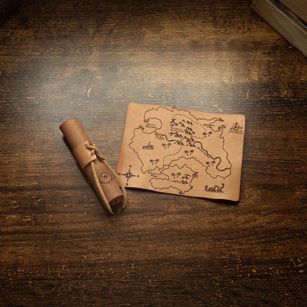 Mini Treasure Map , Genuine Leather, Cosplay Maps, Display Maps, Pirate Map, Basic Map