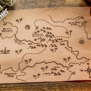 Custom Pirate Treasure Map, Pirate Party, Handmade Leather, Genuine Leather, Pirate Decorations, Old Treasure Map, Pirate Party Favor