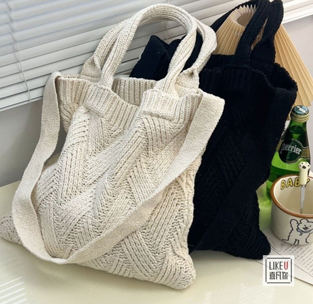 Korean Crochet Knitted Wool Shoulder Tote Baghand Knitted Etsy