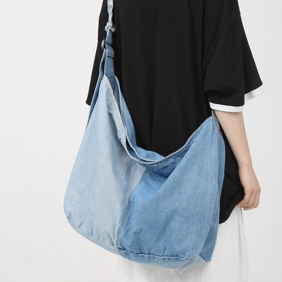 Light Blue and Dark Blue Fashion Denim Canvas Crossbody Bag 