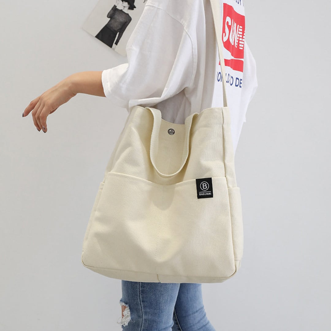 Original Japanese Pink Illustration Canvas Shoulder Bag