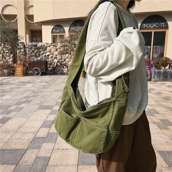 Sacs à bandoulière en toile de coton de grande capacité, sacs à bandoulière  décontractés en toile, sac fourre-tout japonais de couleur unie, sac à  provisions vintage pour femmes, sacs -  Canada