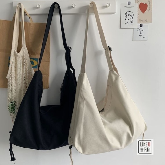 Canvas Tote Bags Letter Print Cotton Shoulder Handbag for School Travel  Shopping