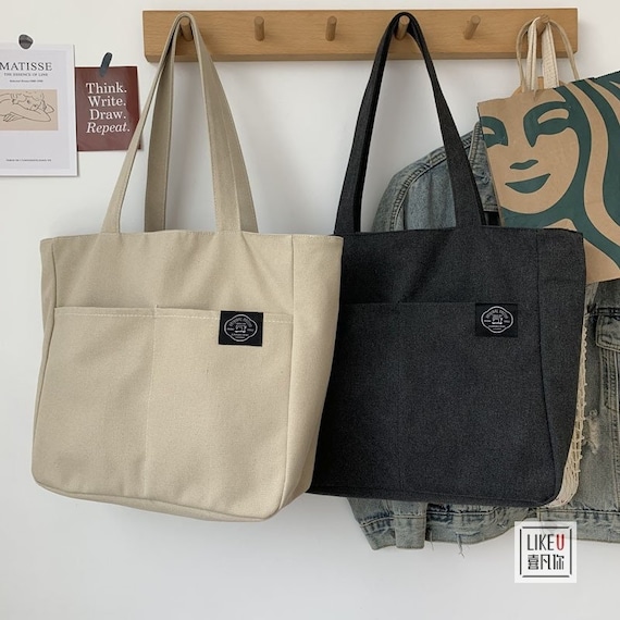 Japanese Multipocket Canvas Shoulder Tote Bag Canvas Etsy