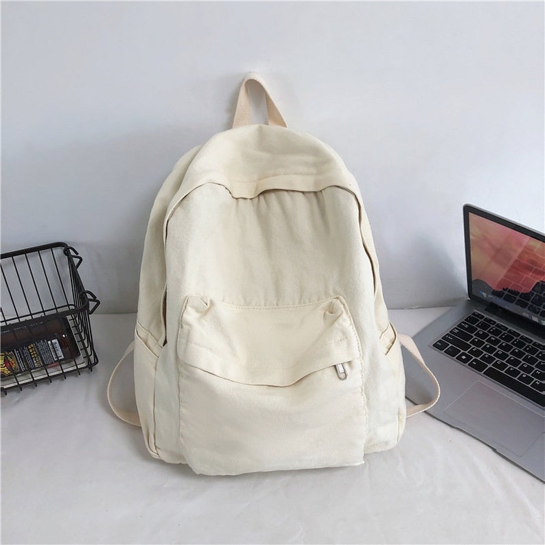 16 Inch Korean Solid Color Canvas Backpack Large Capacity - Etsy