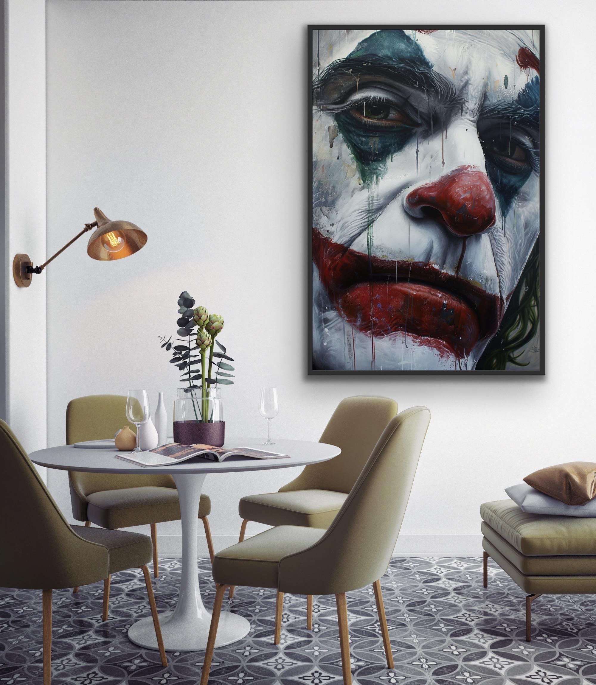 ジョーカーの肖像オリジナル油絵、ユニークな一点物、サイズ 36x48