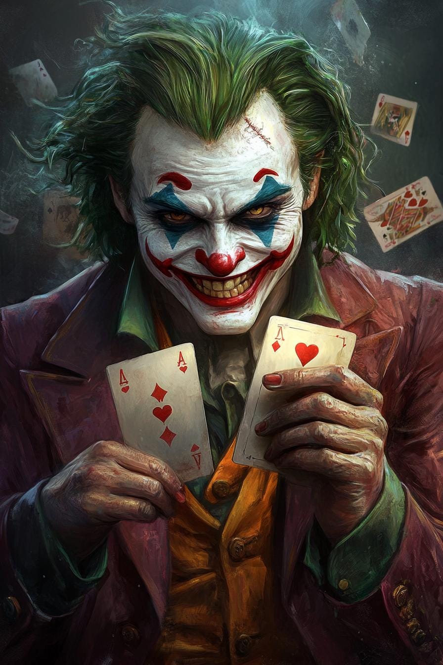Joker Ace of Hearts Oil Painting: One-of-a-kind Original Art