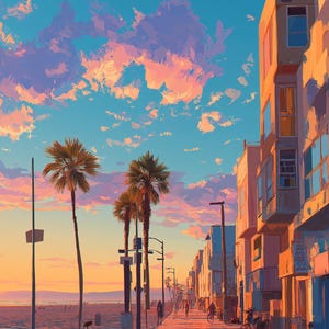 Venice Beach- Original Oil Painting, One of a Kind, Wall Decor, Home Decoration size 48x24 inches