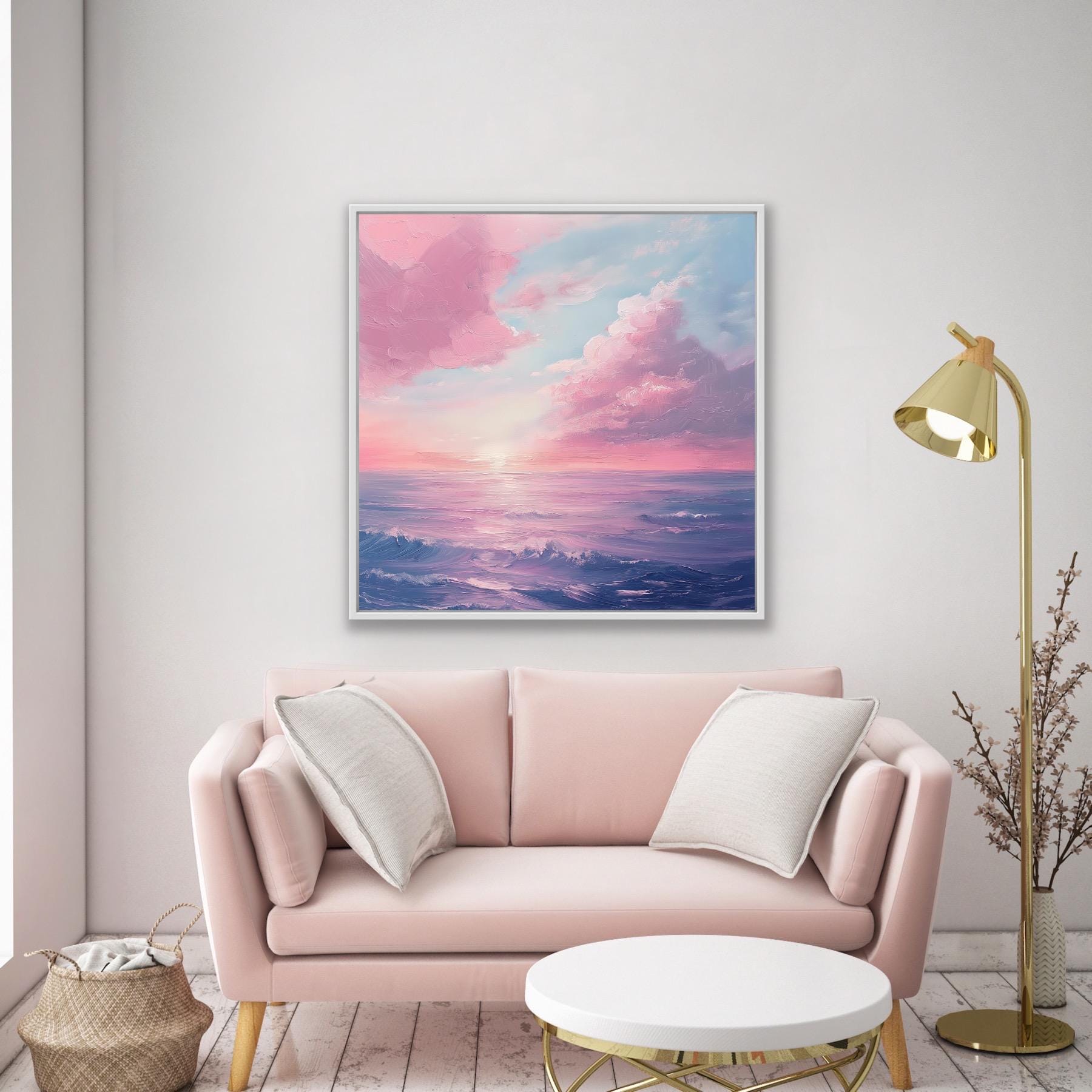 ピンクの夕日 - 油絵、オリジナル絵画、ユニークな絵画、アート