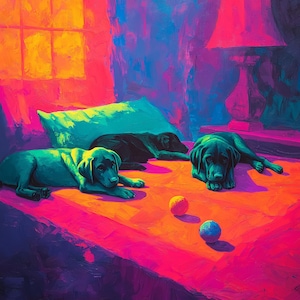 Cuccioli - Dipinto a olio, pezzo unico, dimensioni 36x40 pollici
