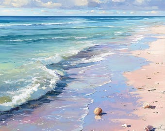 Florida Beach Oil Painting 34x40 inches: Coastal Home Decor
