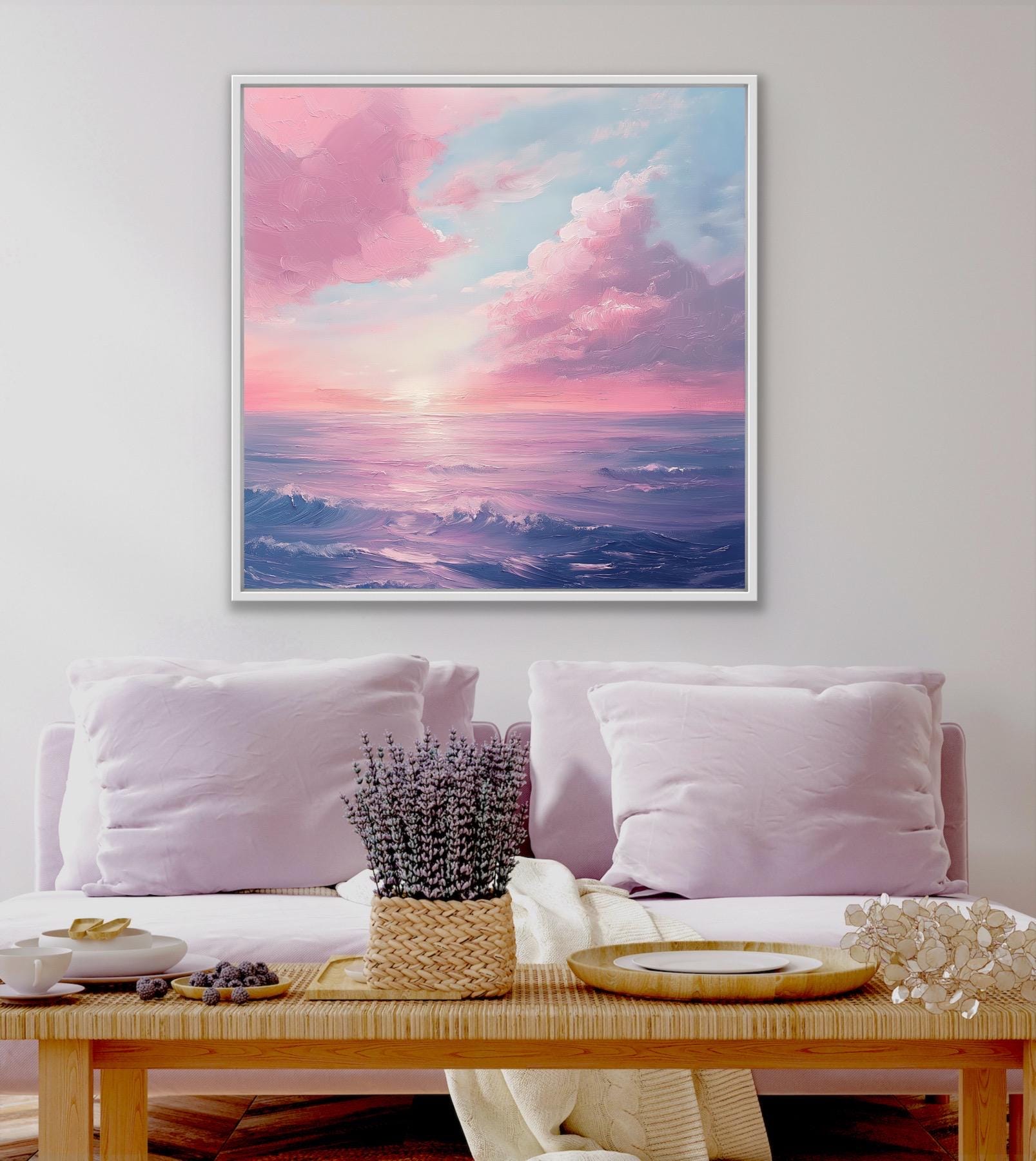 ピンクの夕日 - 油絵、オリジナル絵画、ユニークな絵画、アート