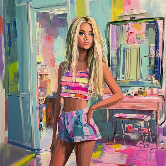 Barbie in Her House Oil Painting 36x36 Inches original Painting One of a Kind Wall Decor Home Decoration Etsy