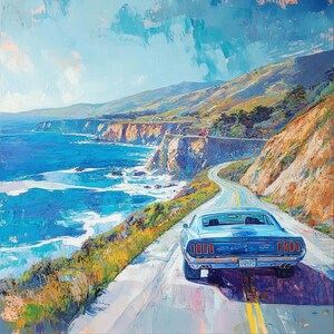 Big Sur in California- oil painting , Size: 36x36 inches, Original Painting, One of a Kind, Wall Decor, Home Decoration