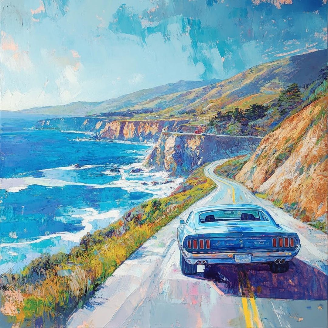Big Sur Oil Painting – California Coast Muscle Car Art (36x36) - Etsy