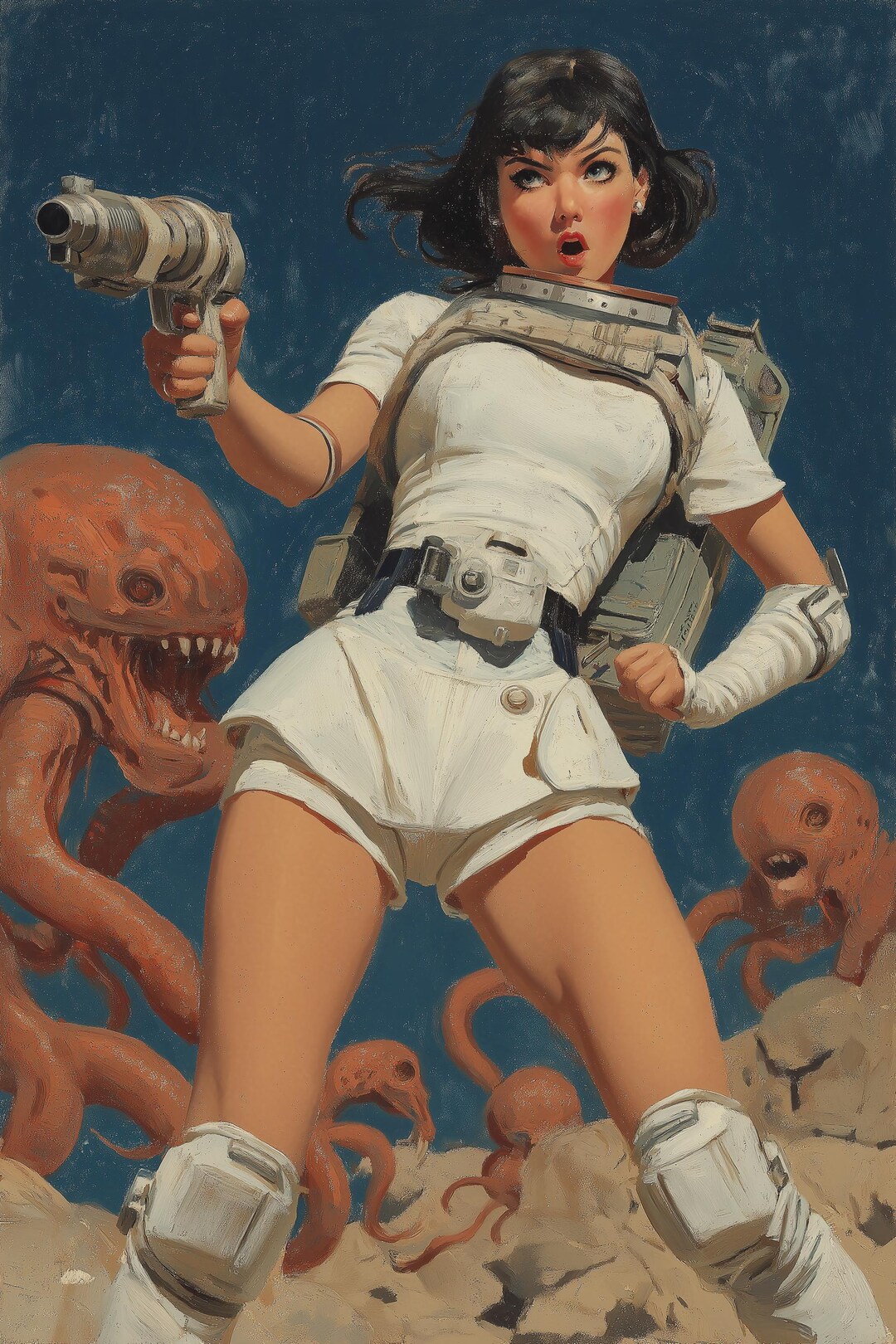 Retro Sci Fi Woman Painting, Space Girl Art, Futuristic Pin Up, Vintage ...