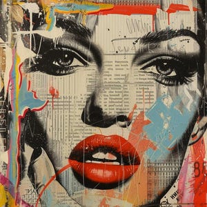 Original Red Lips Painting: Abstract Woman Portrait, Modern Wall Art (36x36 inches)