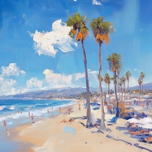 Coastal Oil Painting: Beach Scene with Palm Trees, 36x48 inches