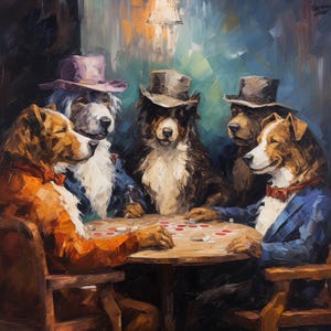 Cani e poker - dipinto a olio personalizzato, pezzo unico, dimensioni 36x36 pollici