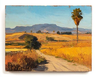 California Countryside Oil Painting with Palm Tree