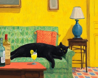 Black Cat- oil painting, one of a kind original painting-contemporary art