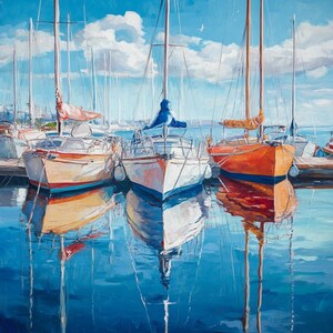 Marina- oil painting, size 36x36 inches ,Original Painting, One of a Kind, Wall Decor, Home Decoration