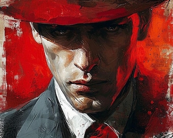 Hombre misterioso, pintura original, pieza única, arte mural