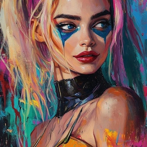 ハーレーガール オリジナル油絵 48x36インチ 一点ものキャンバスアート