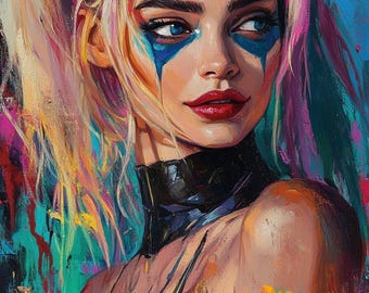 Harley Girl Original Oil Painting  48x36 inches One-of-a-Kind Canvas Art