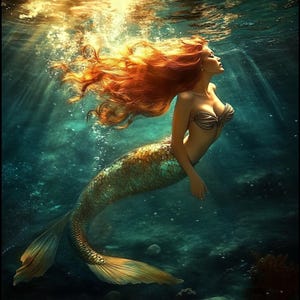 Mermaid Original Oil painting on canvas, Size 36x36 inches