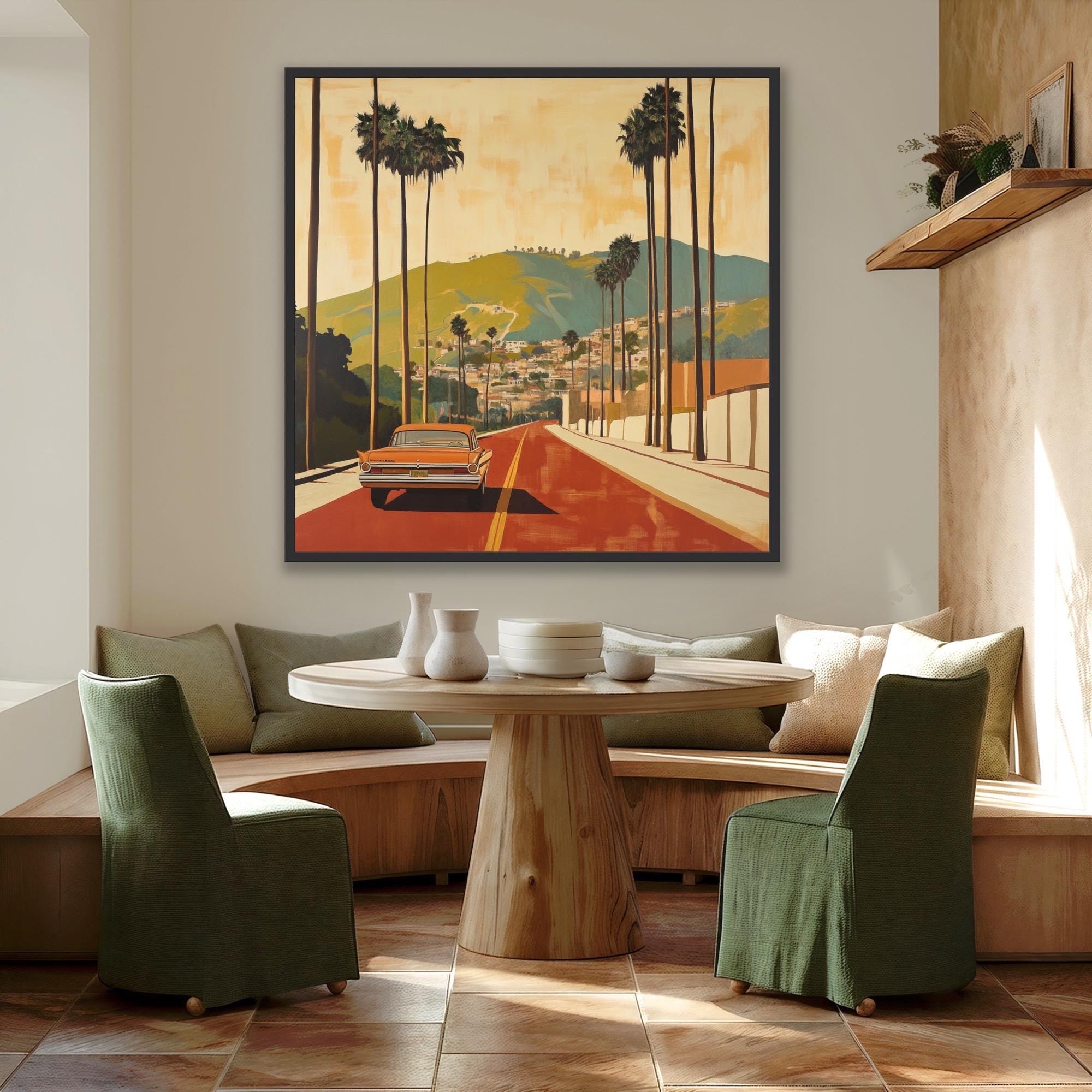 な 絵画カリフォルニアビンテージアート カリフォルニアのヴィンテージカー油絵：ユニークな壁アート（38x38