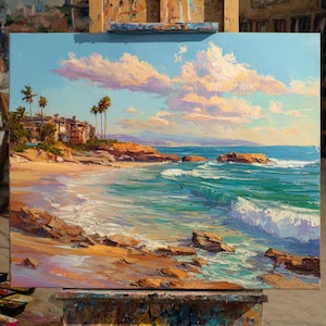 California Beach Oil Painting: 48x40 Original Coastal Wall Art