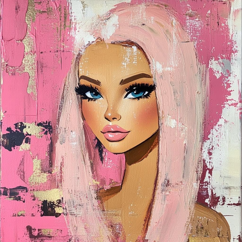 Barbie Oil Painting on Canvas Size 38x38 Inches original Painting One of a Kind Wall Decor Home Decoration Etsy