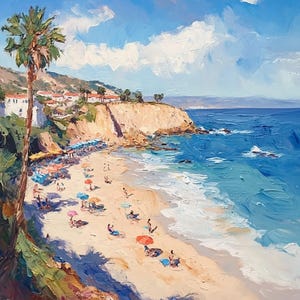 California Beach Oil Painting – Coastal Seascape Wall Art- 36x36 inches